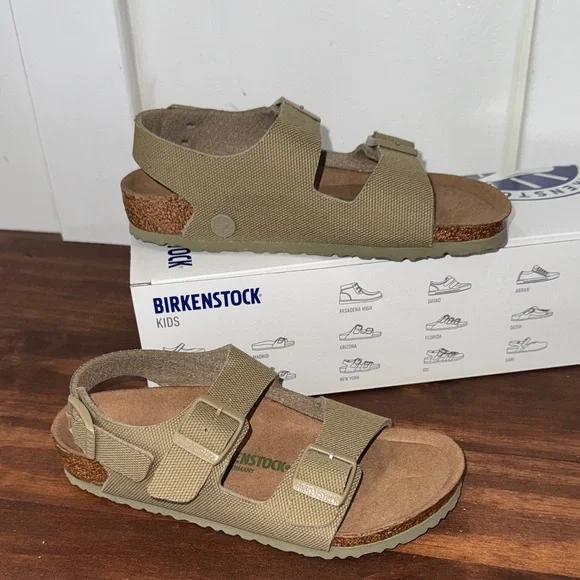 Birkenstock Kids Milano Kids Vegan Sandals Faded Khaki Buckle Straps Sz 1-1.5 - Picture 9 of 12